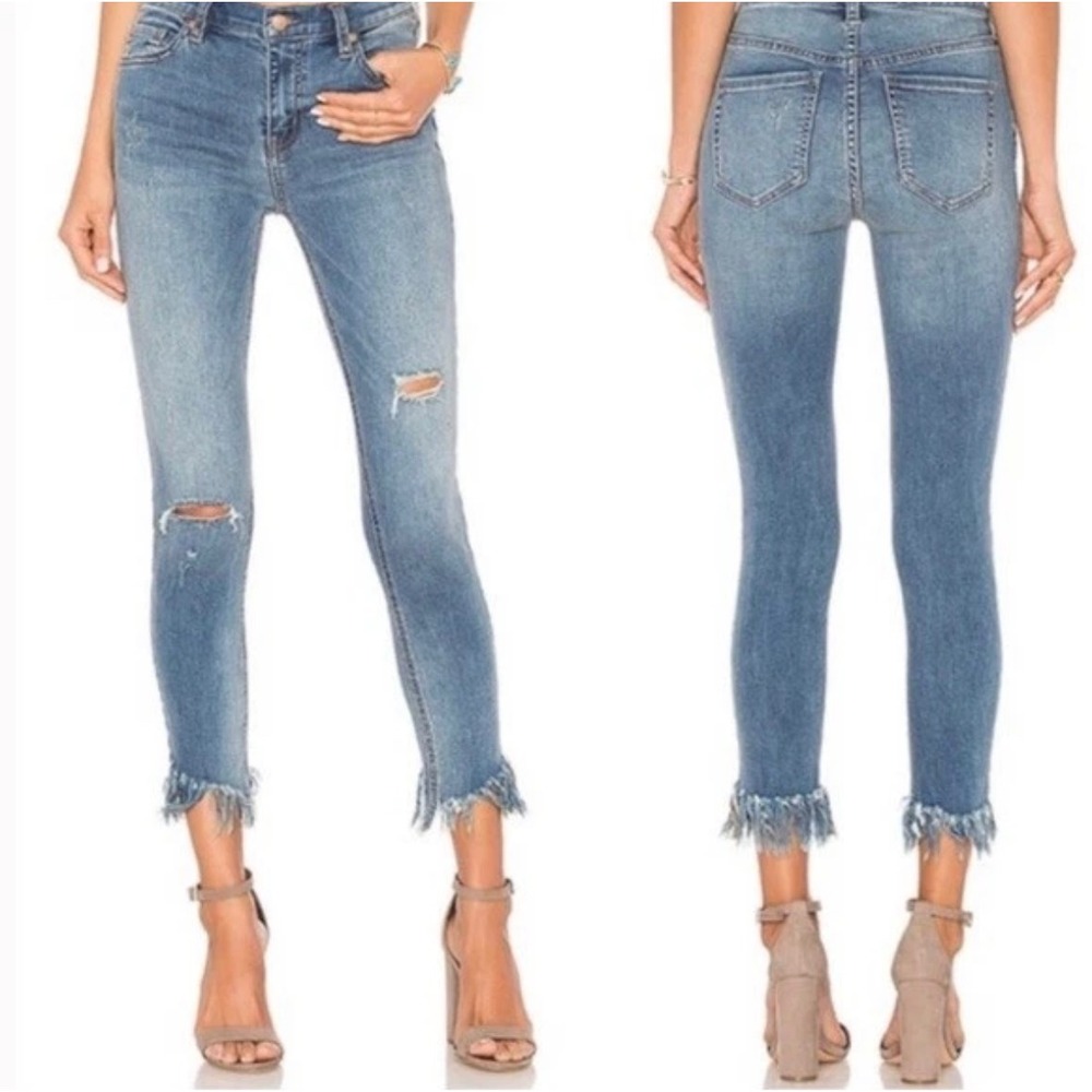 Free People Sz 26 Great Heights Frayed Skinny Jeans Distressed
Fringe Hem Blue